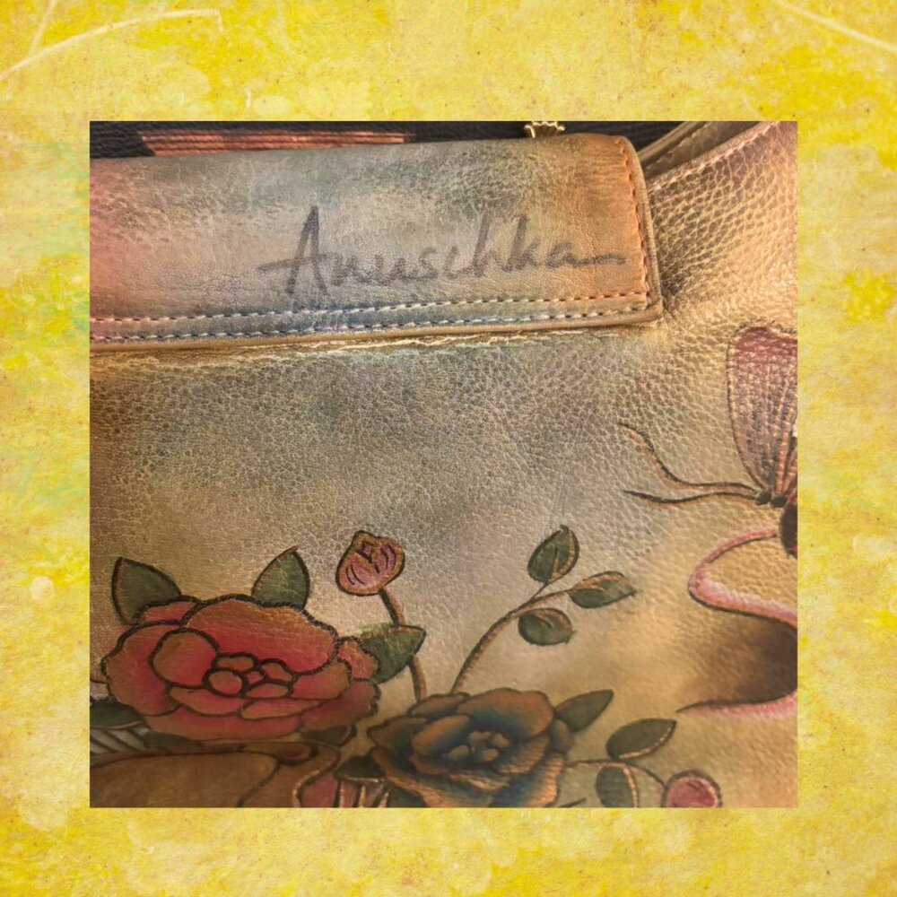 WEARABLE ART! GUC Anushka Hand-Painted Floral Leather Bag Purse Crossbody‎ - Picture 4 of 6